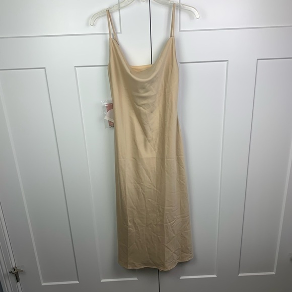 NWT Birdy Grey SMALL Lisa Midi Dress Shiny Satin Gold Sleeveless Cowl Neck - Picture 4 of 9